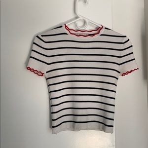 Cropped striped tee with neckline & sleeve detail